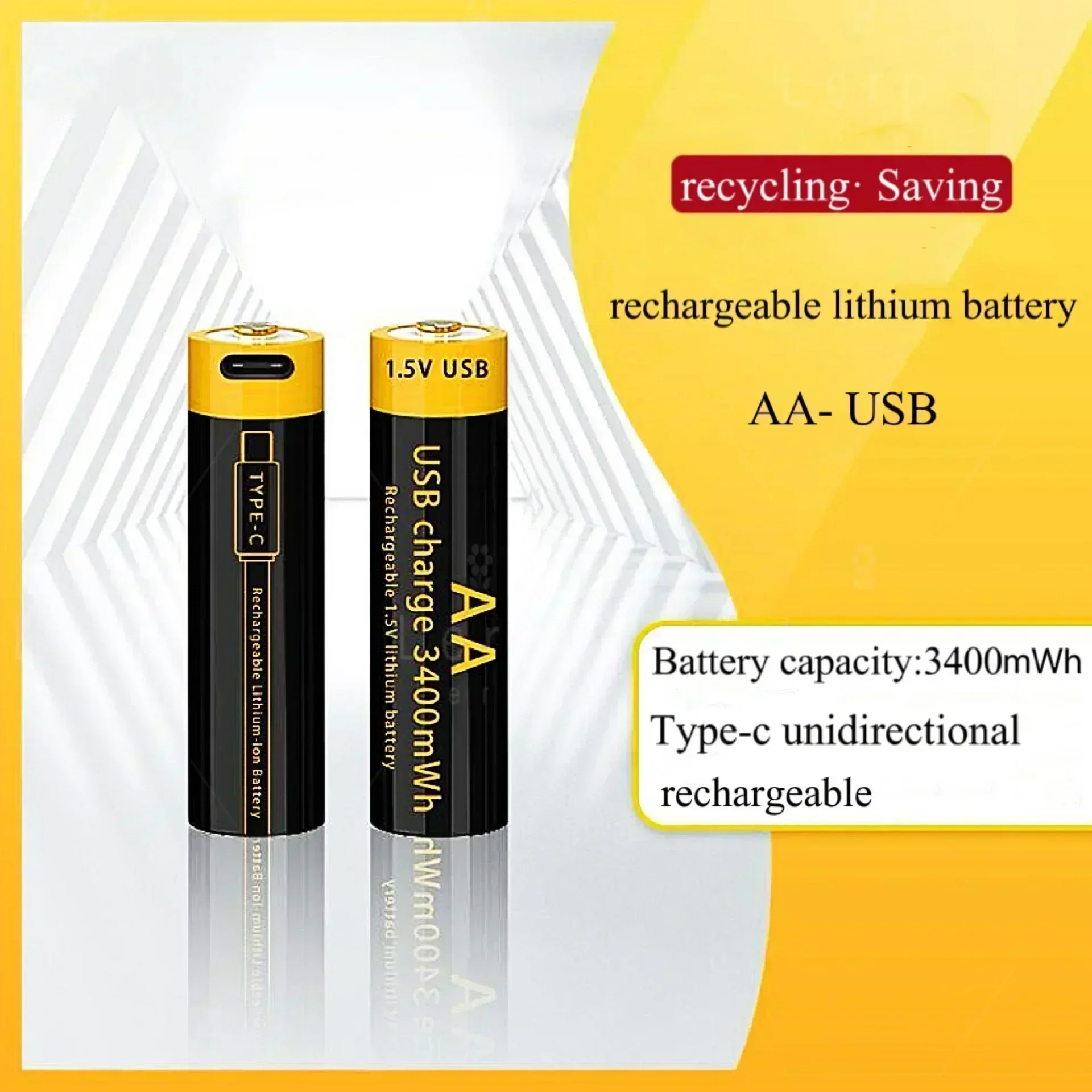 

AA 1.5V USB - Rechargeable Lithium Set - Reliable for Remote Controls, Mice, Electronic Locks & Toy Cars