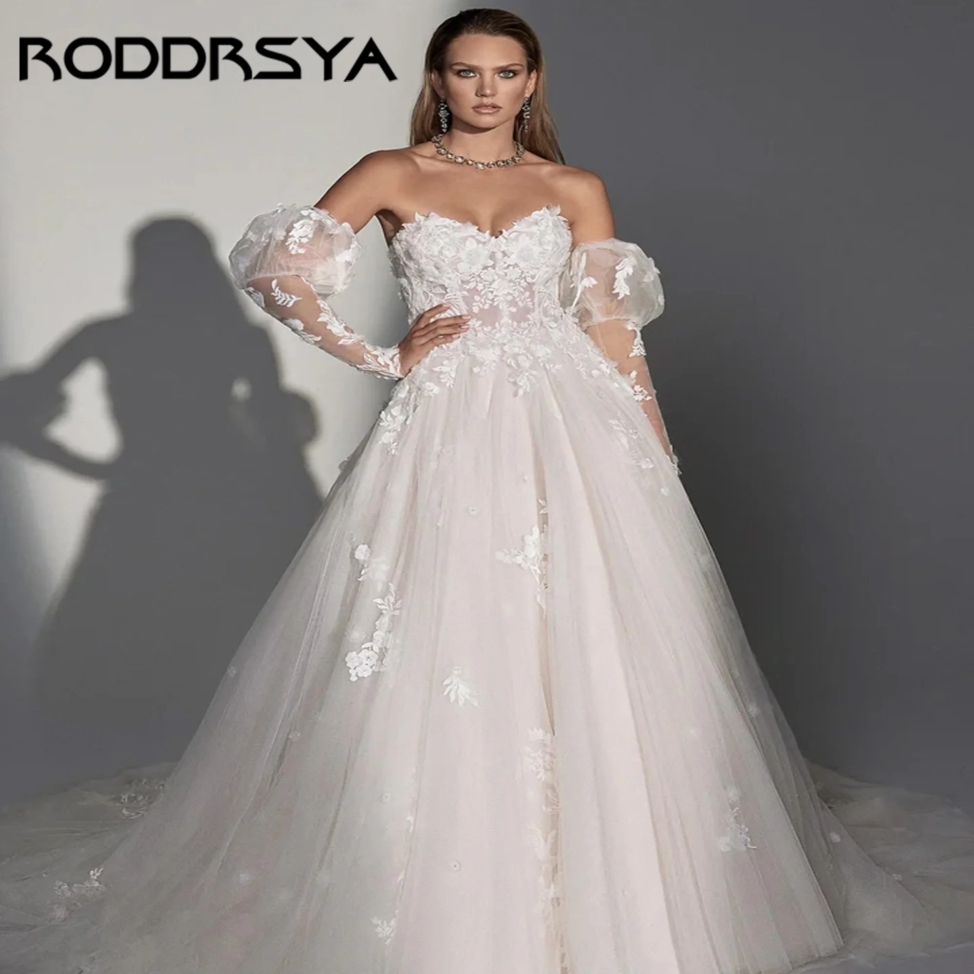 

Sweetheart Collar Women Wedding Dresses Off The Shoulder Tulle A-Line Bridal Gowns Pearl zipper Vestitos De Novias Customized