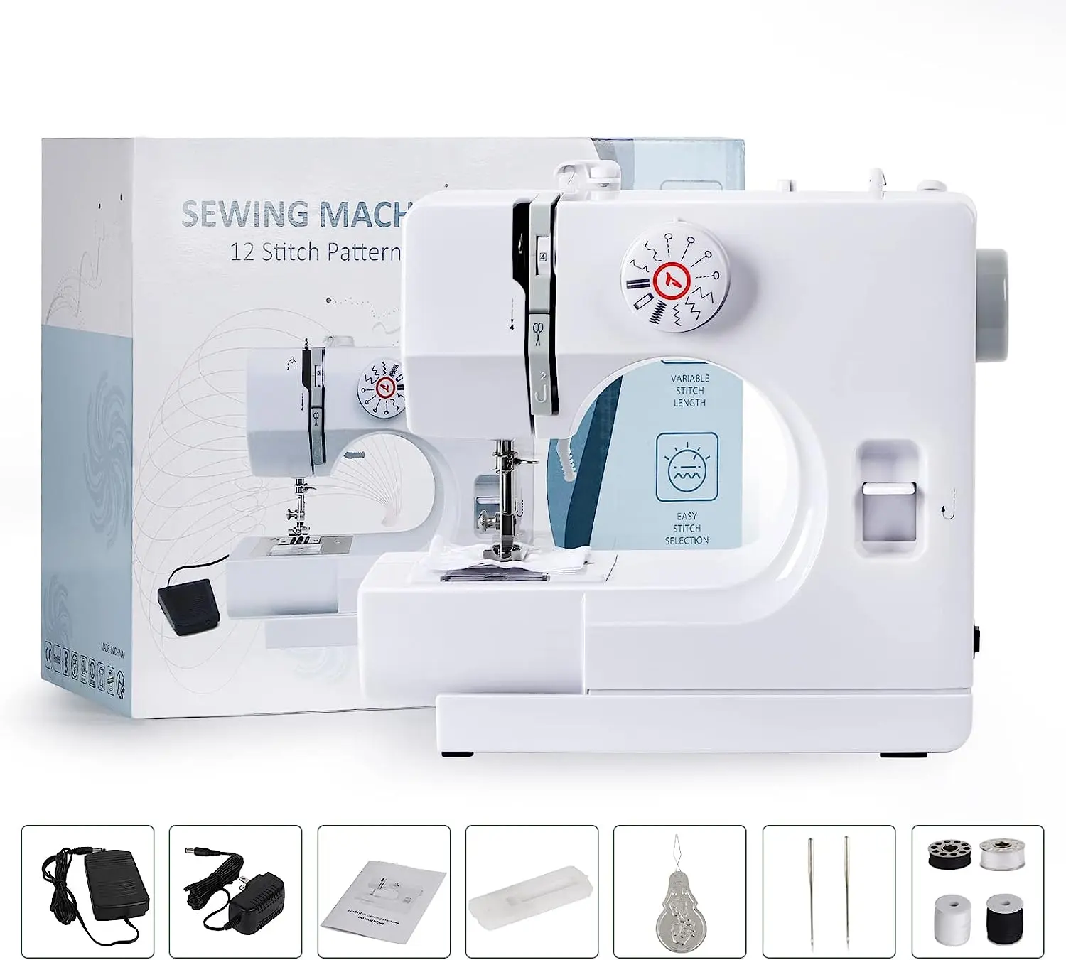 Multifunction Household Sewing Machine,Portable DIY-Hand Crafting Mending Sewing Machine with 12 Stitches for Beginners