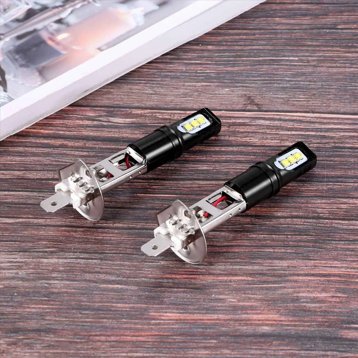 2X H1 6000K Super Bright White 6000LM DRL LED Headlight Kit High-Beam Main in Car Light