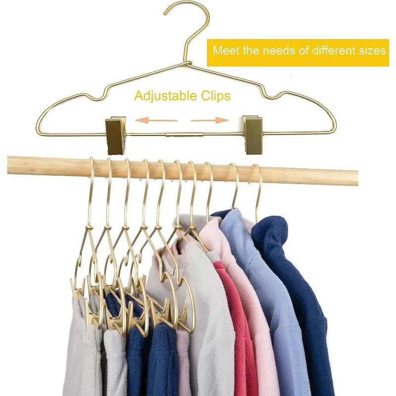 Premium 16.5” Matte Gold Metal Clothes Clips Hangers, Heavy Duty Skirt Slack Hangers, 30 Pack