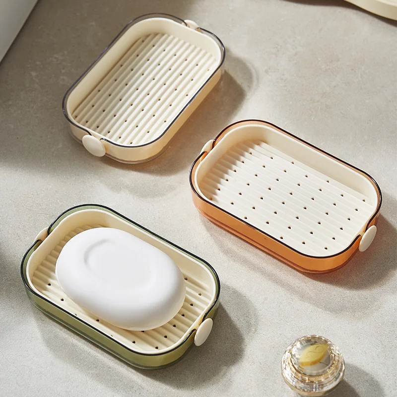 Square Soap Dish with Cover Plastic Drain Soap Box Soap Bar Holder Household Bathroom Travel Simple Portable Creative Storage