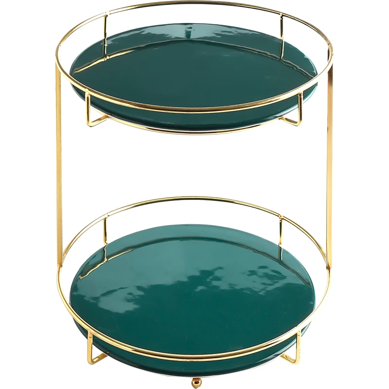 

*Dessert Table Cake Rack Double Layer Ceramic Tray Golden Emerald Afternoon Tea Fruit Plate