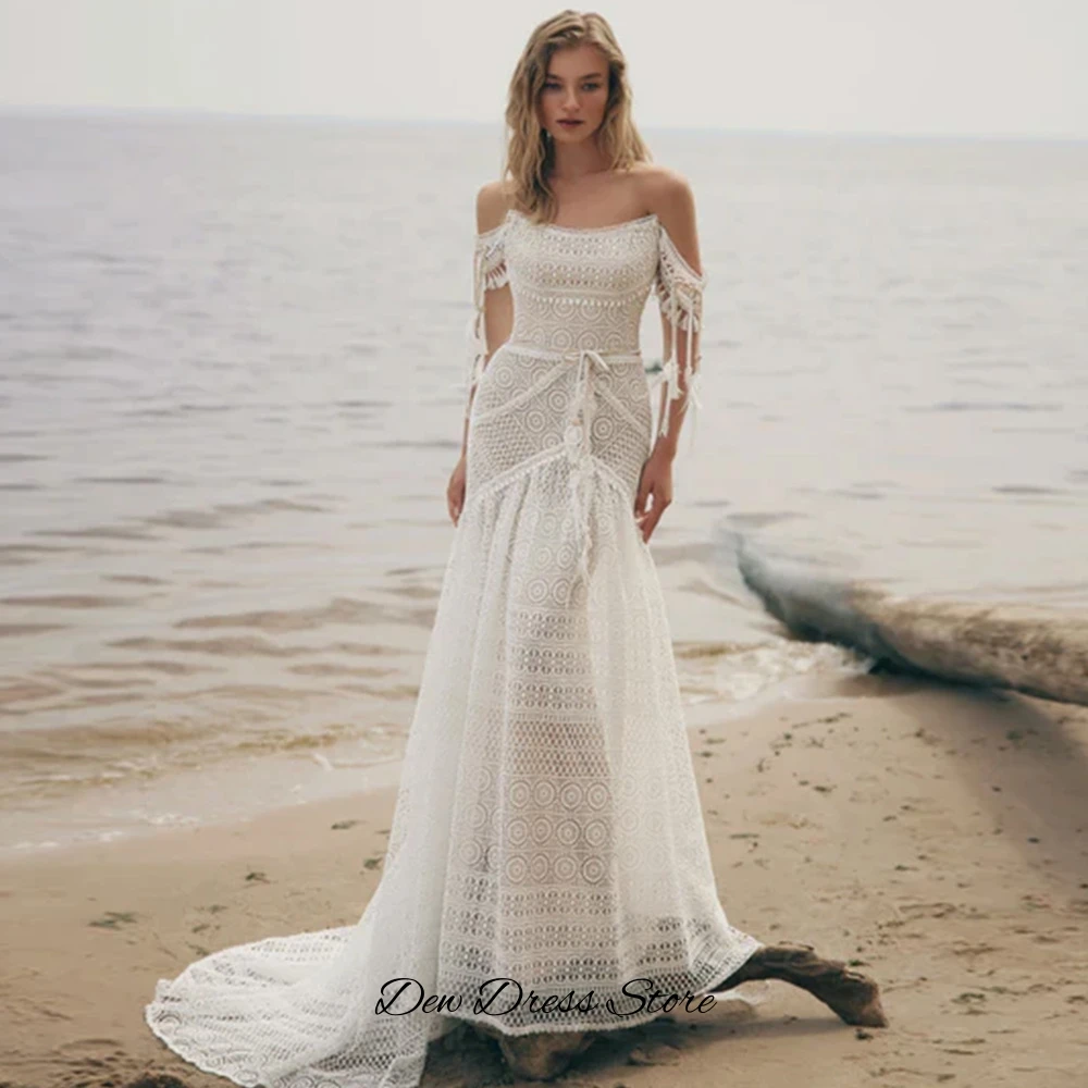 ชุดเจ้าสาวลูกไม้ทรงเสน่ห์แบบเปิดไหล่ พร้อมซิปด้านหลังแบบคลาสสิก ชุดแต่งงานทรงเมอร์เมดแบบไร้สายสะพาย สามารถปรับแต่งได้