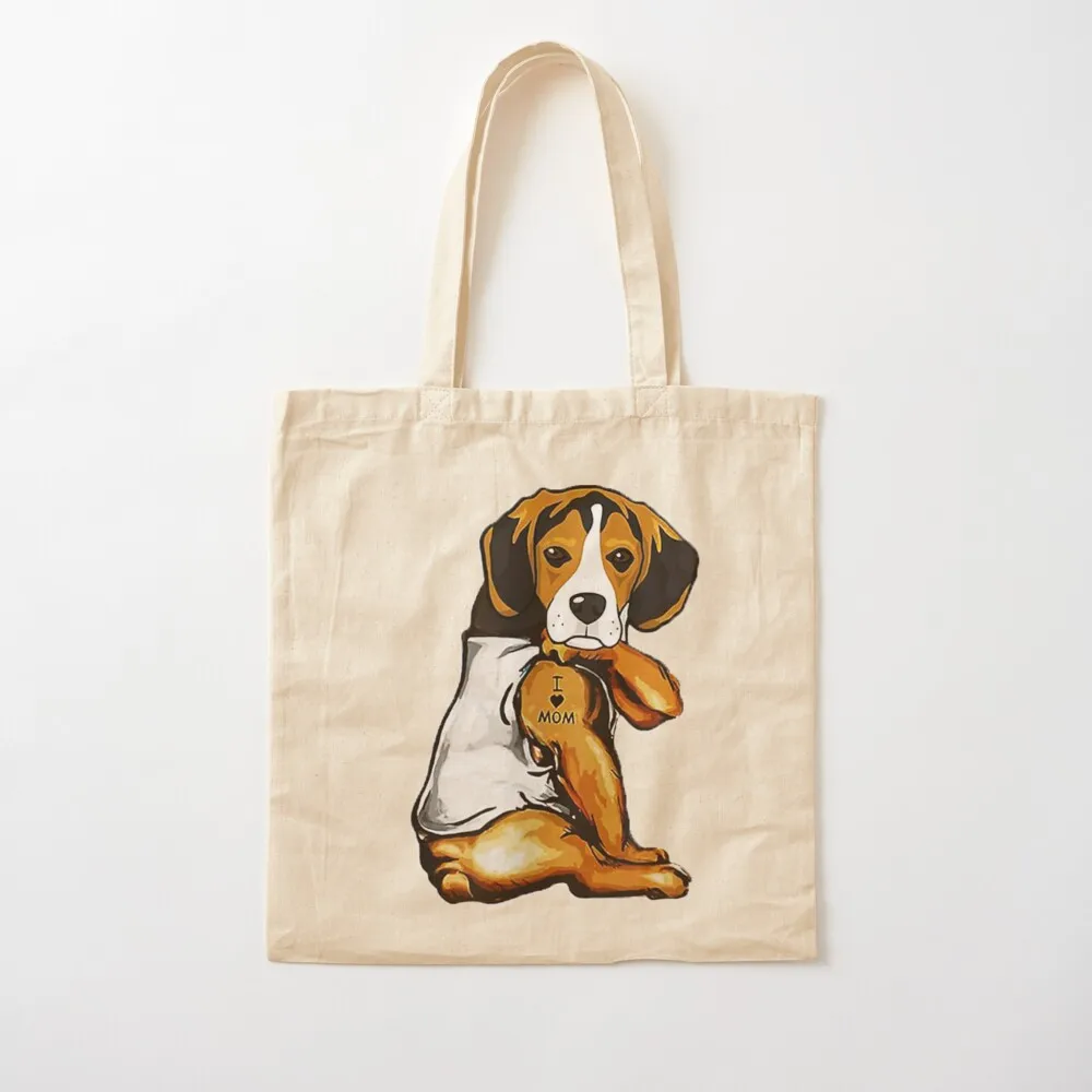 بيغل الكلب الوشم أنا أحب أمي حمل حقيبة المتسوق حقيبة المرأة قماش حقيبة صديقة للبيئة كيس التسوق صب فام #2
