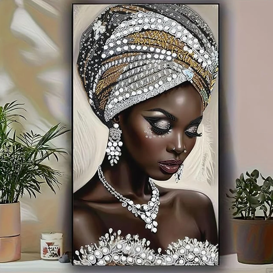 منتج جديد 2025 الماس اللوحة المرأة السود الأفريقية الماس Diy بها بنفسك حجر الراين فسيفساء الفن لوحة على الحائط لتزيين المنزل الحرفية عدة هدية