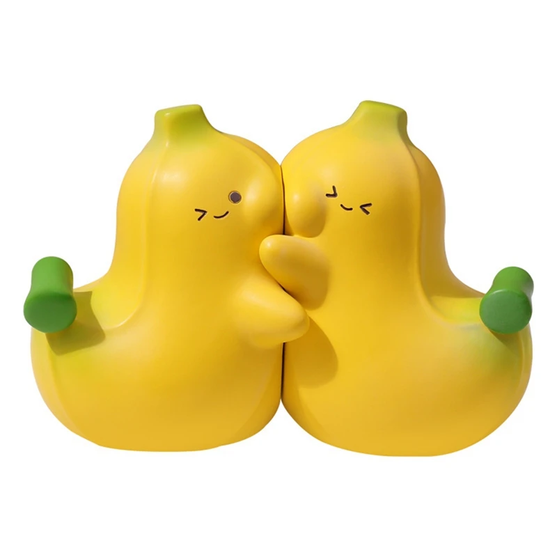 Sujetalibros antideslizante de 2 piezas, soportes decorativos para libros, estante para libros, extremos de libros en forma de plátano, resina amarilla para el hogar, escritorio y oficina