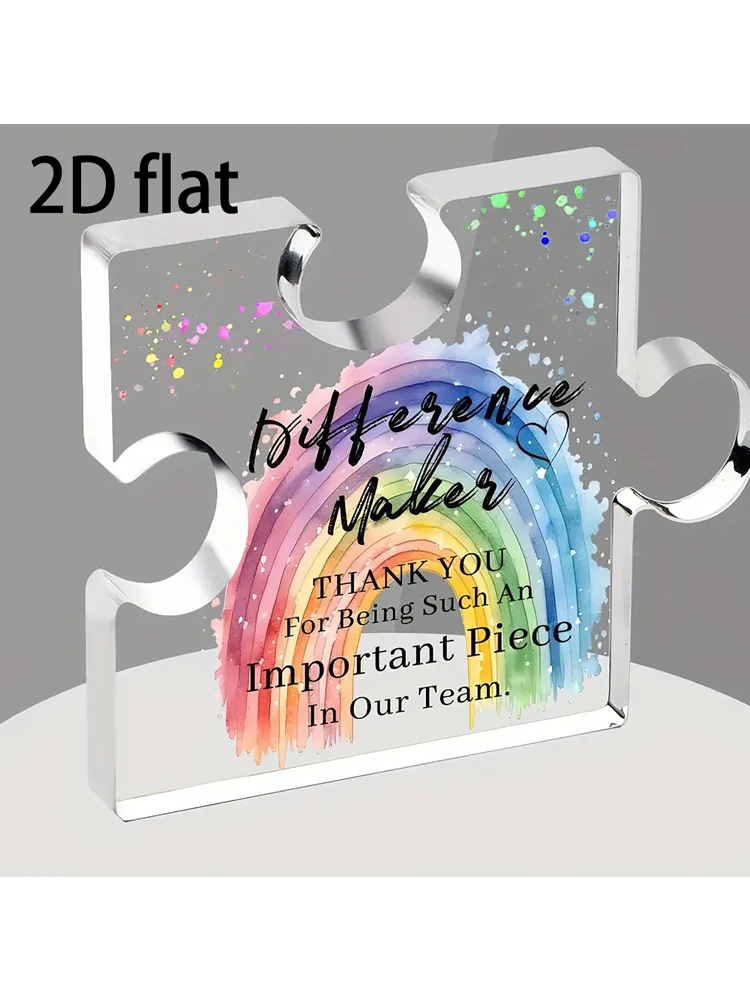 2D plat, 1pc creatief acryl puzzelstukje met regenboogontwerp - "VERSCHILLENDE MAKER" Inspirerend bericht voor leraren - afbeelding 2