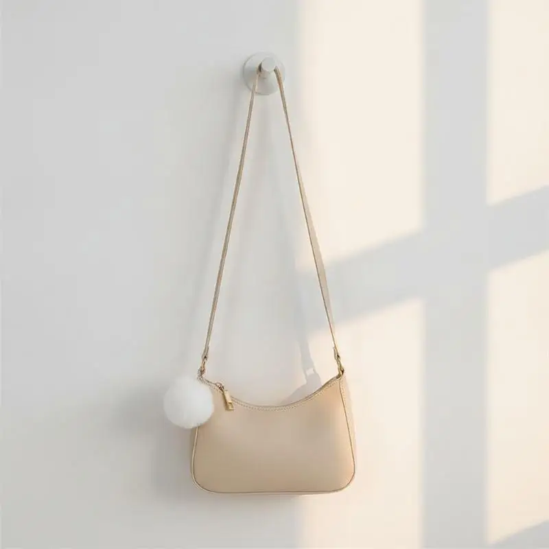 Fashion Small Square Crossbody Bag Casual Single Shoulder Armpit Bag With Cute Hairball for Ladies Daily Shopping Work Trip