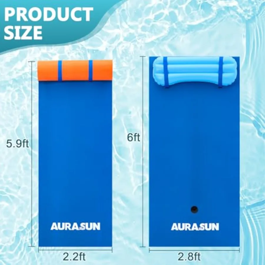 6/7Ft Water Mat for Lake Pool Recreation, XPE Foam, Blue, Tear-Resistant with Pillow for Unlimited Floating Fun