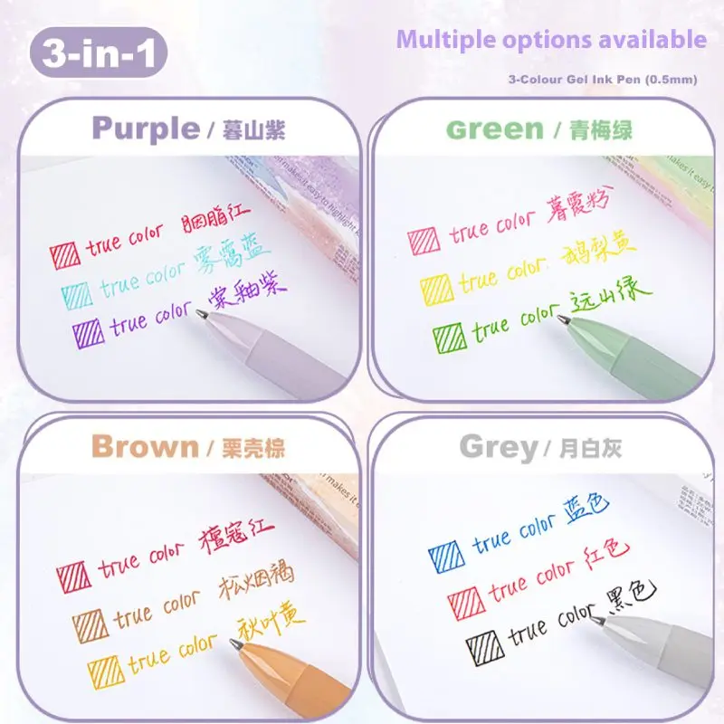 3 in 1 Multifunctional Pen 0.5mm Tri-color Fast-drying Ballpoint Pen 1s Color Switching Efficient Study Office All-around Tools