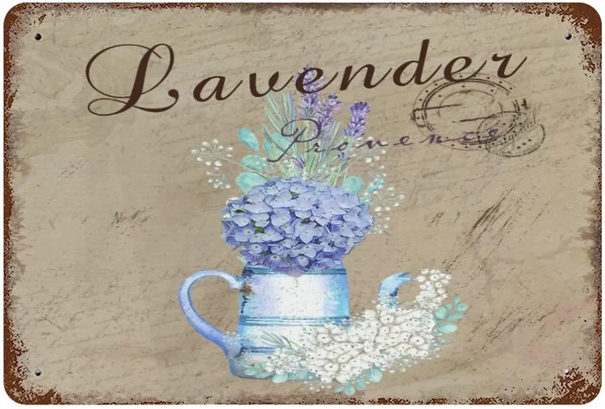 Lavender Tin Signs Provence Purple Floral Retro Metal Vintage Tin Sign Kitchen Metal Tin Sign Wall Home Decor Bar 8x12 inch Gran