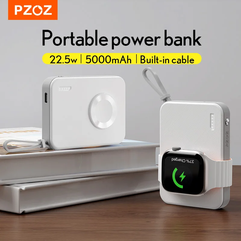 

PZOZ 5000mAh Power Bank For Apple Watch Wireless Charger Magnetic Mini Portable Fast Charging For iPhone iWatch Series PowerBank