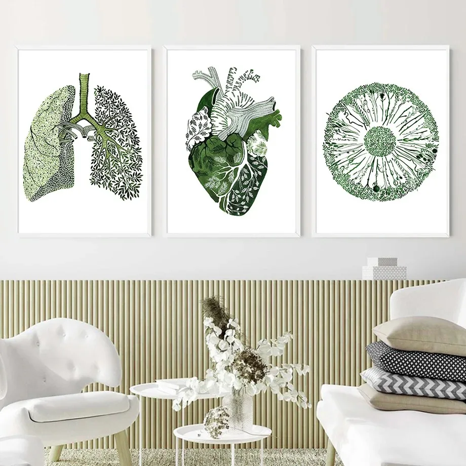 Green Abstract Medicine Anatomy Heart Lung Eye Nordic Posters Print Canvas Painting Wall Art for Living Room Modern Home Deco