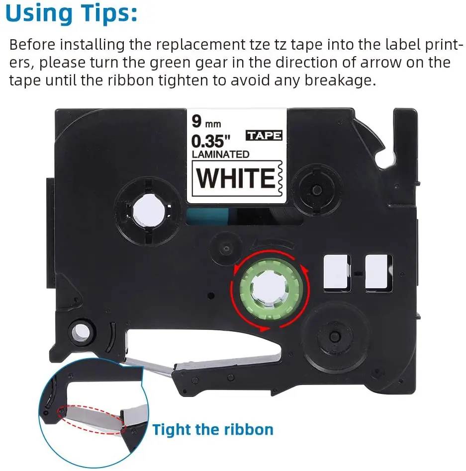 Compatible for TZe-621 TZe-221 9mm Label laminated Black on white Label Tape tz-121 tze-221 for Brother Ptouch Label Printer