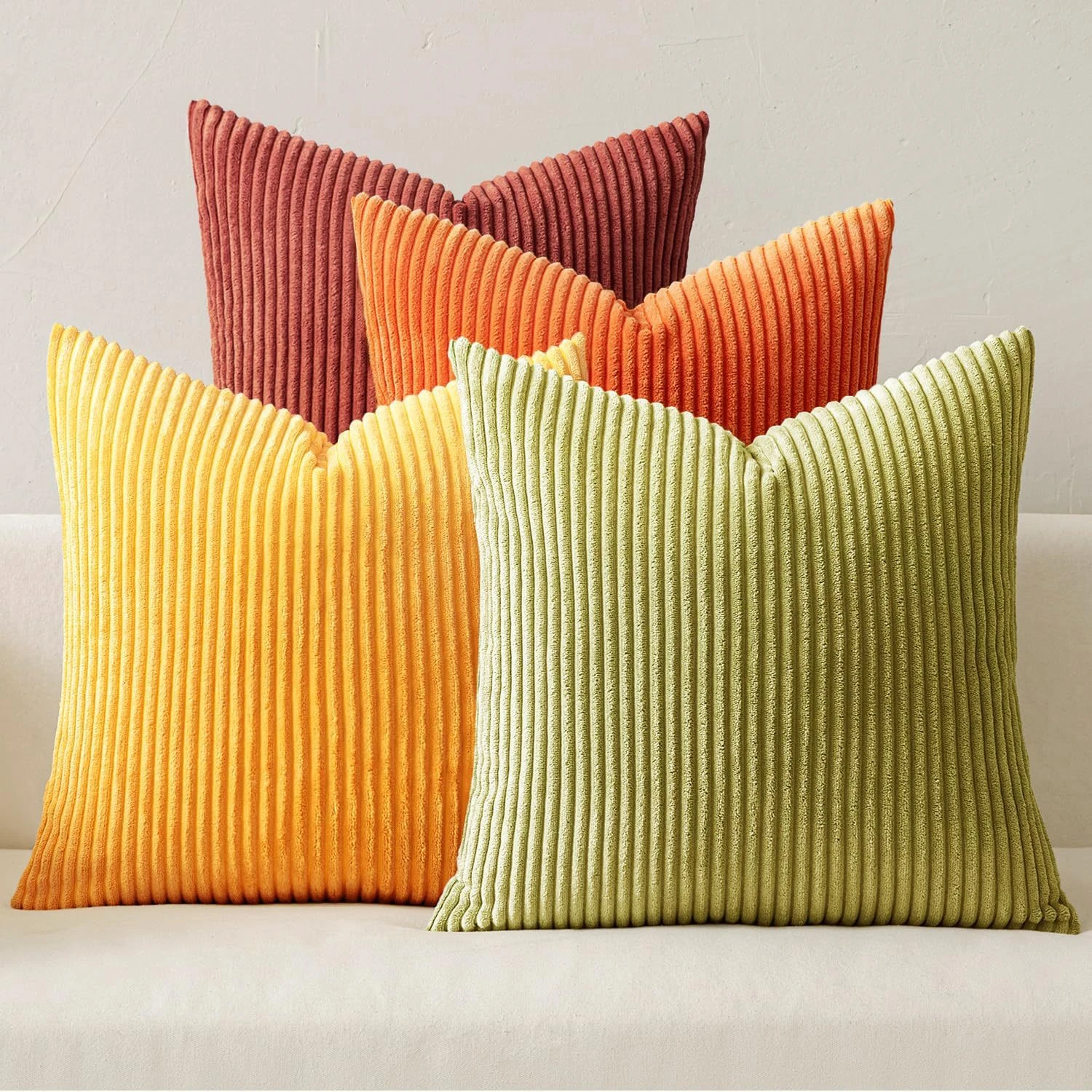 4-teiliges Boho-Farmhouse-Kissenbezug-Set, moderne nordische Kissenhüllen, weicher Cord (Kissenbezüge ohne Füllungen) – Detail 4