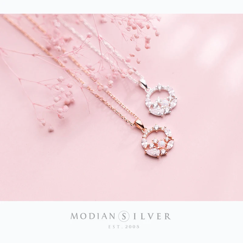 Modian New Luminous CZ Geometric Round Circle 925 Sterling Silver Charm Pendant for Women Link Chain Fine Jewelry 2020 Design