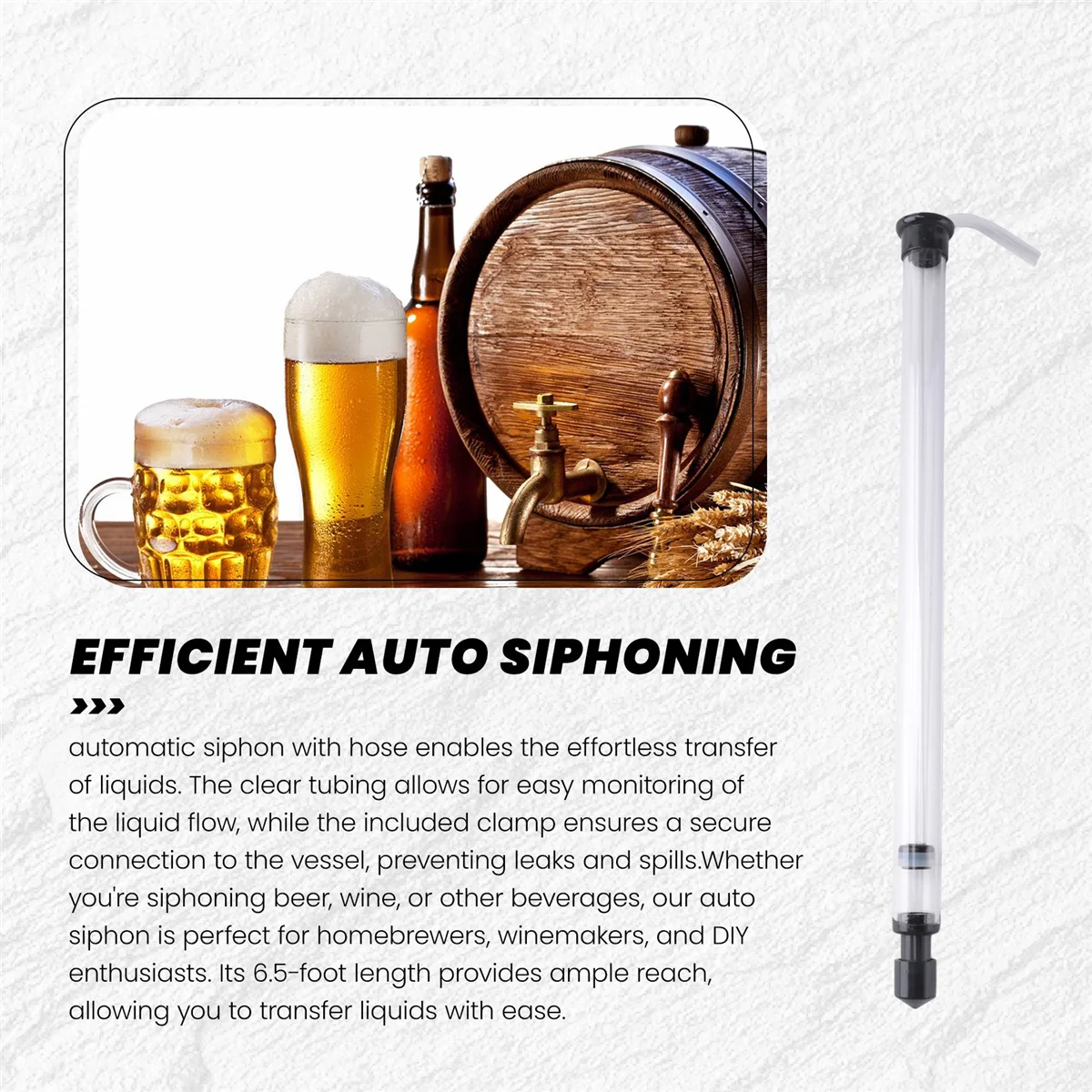 3/8In Auto Siphon with Clamp 6.5' Ft Hose Bottling Siphoning Kit with Food Grade Free Plastic Tubing for Beer GSY