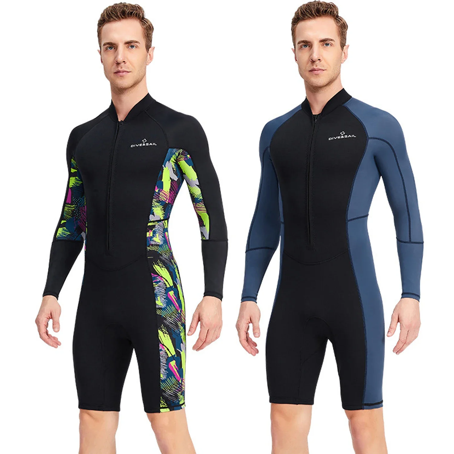 Neoprene Shorty Mens Wetsuit 1.5mm UV-proof Front Zip Lycra Long Sleeves Diving Suit