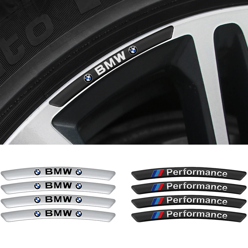 4Pcs Car Aluminum Wheel Rim Stickers Decal For BMW M Performance M3 M5 M6 F01 F20 F10 F13 F15 F16 F30 F34 F32 F31 F48 E28 E91 X5