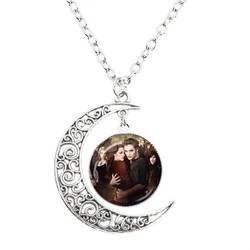 Pendant Moon Necklace Glass Cabochon Twilight Movie Bella Edward Jacob Renesmee Character Chain Girl Women Fashion Jewelry