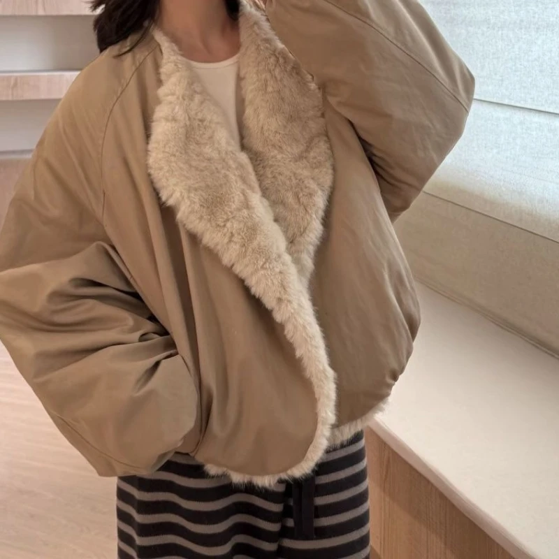 

2025 autumn and winter double-sided Mao Mao jacket warm long-sleeved loose type