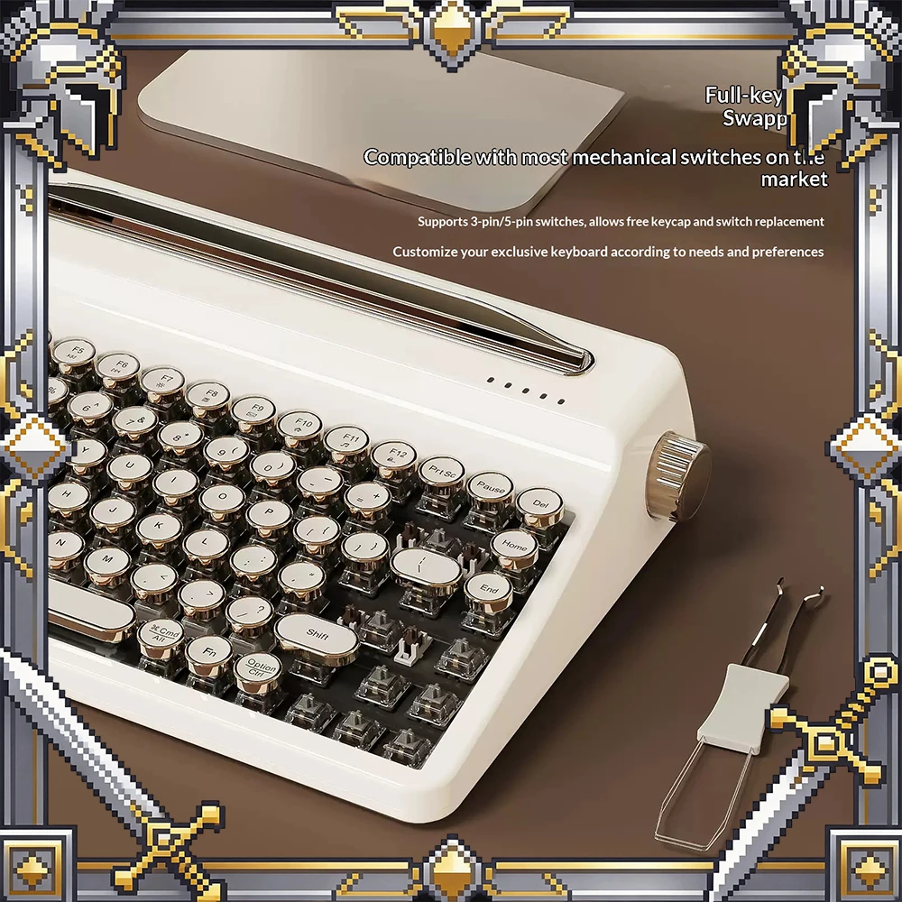 

YUNZII QL75 Mechanical Keyboard Tri Mode Hot Swap Gasket Wireless Keyboard ABS typewriter style keycap Retro creativity