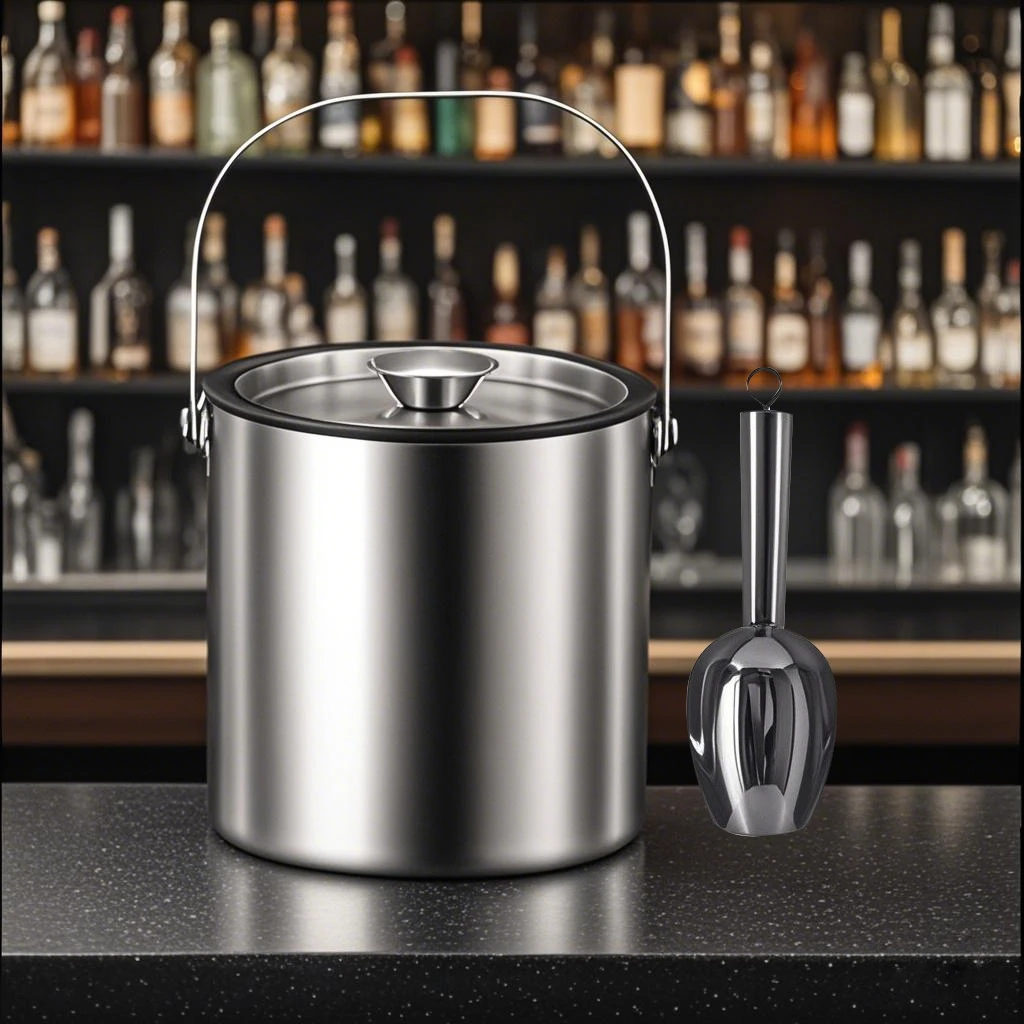 

2/3/4L Double-Wall Insulated Stainless Steel Ice Bucket with Lid and Scoop Ice Container for Cocktail Champagne Bar Accessories