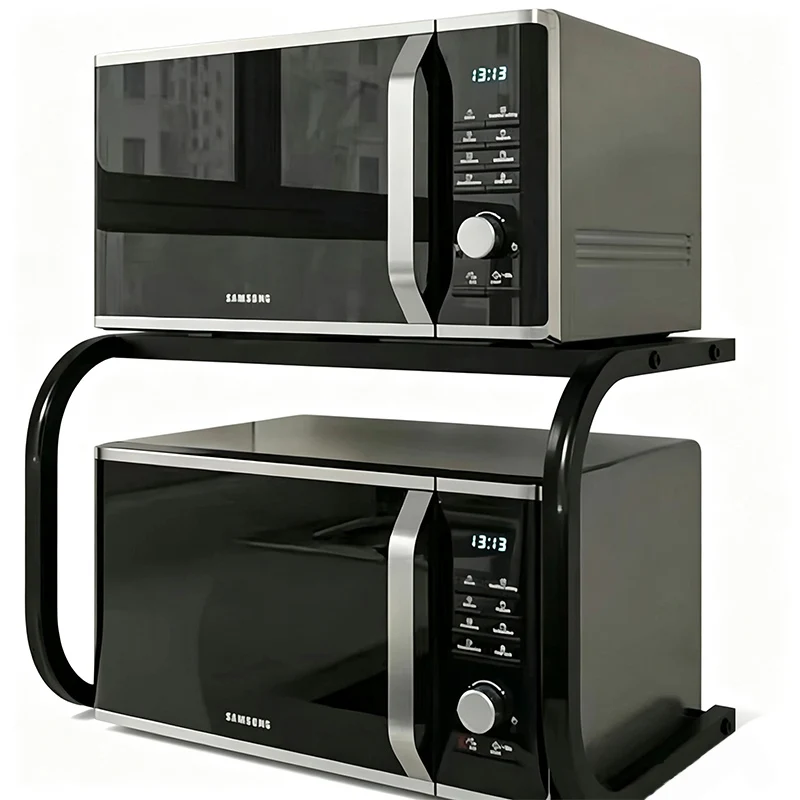 Organizzatore da cucina Scaffale in acciaio al carbonio a 2 livelli Tavolo da cucina Microonde Portaoggetti da cucina Organizzatore di posate senza trapano Porta spezie