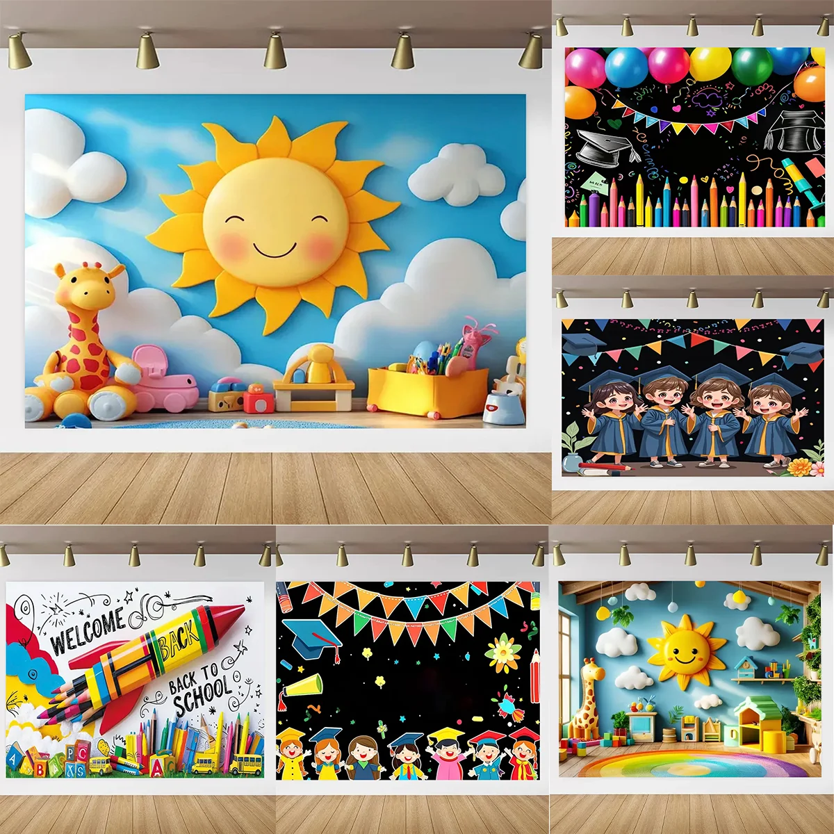 

Kindergarten School Age Back to School Season Graduation Season Campus Gathering Display Kids Blackboard Pencil Backdrop