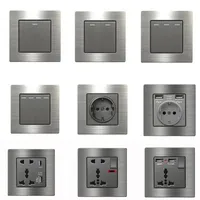 Metal grey Eu wall light switch,Stainless steel universal usb rechargeable electrical socket,220V dimmer speed control switch