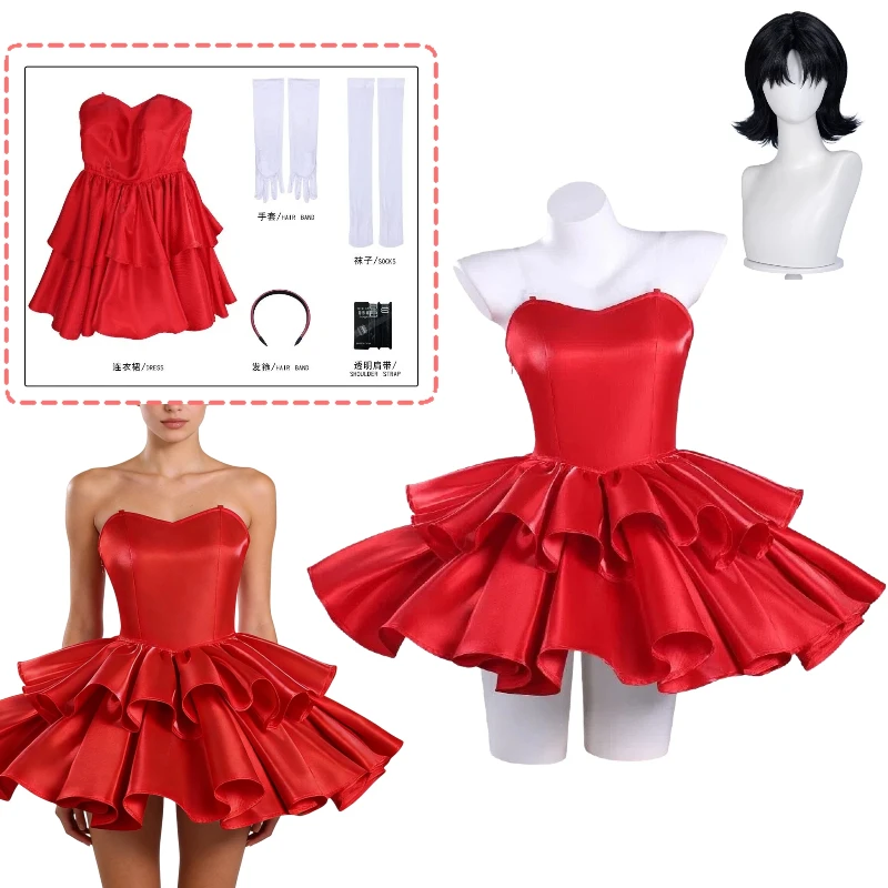

Anime Mima Cosplay Kirigoe Costume Red Strapless Dress Princess Gown Lolita with Accessories Role Play Outfit Full Set for Women