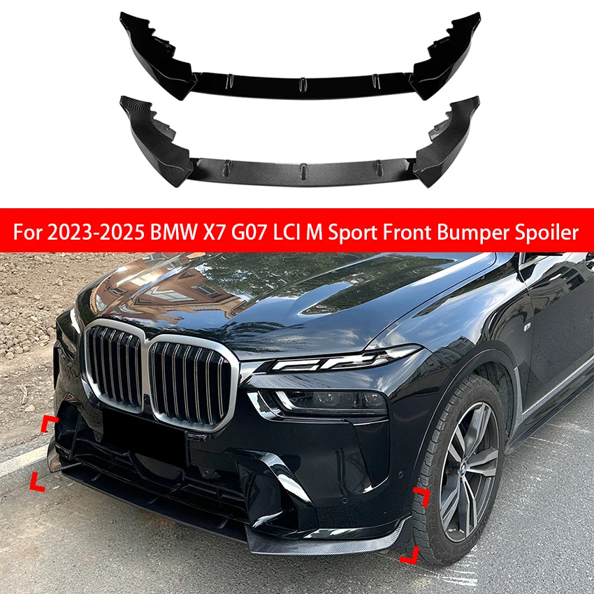 

Для BMW X7 G07 LCI M Sport 2023-2025 гг., яркий черный узор из углеродного волокна, передний бампер автомобиля, спойлер, сплиттер, накладка, аксессуары