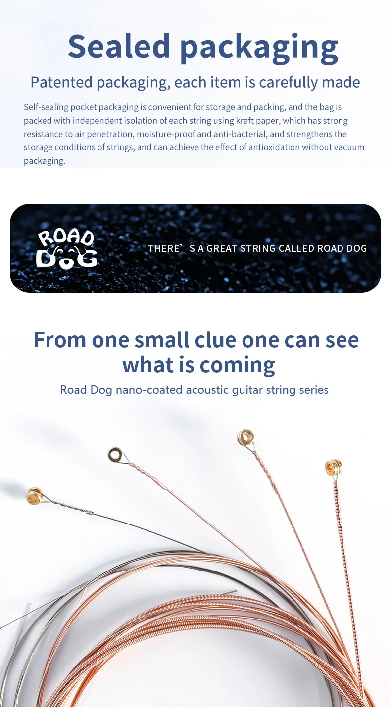 Road Dog AC 010 011 012 Nano-Beschichtete Akustikgitarrensaiten Sechseckiger Kern Phosphor-Kupfer Musikinstrumente Zubehörteile – Detail 5