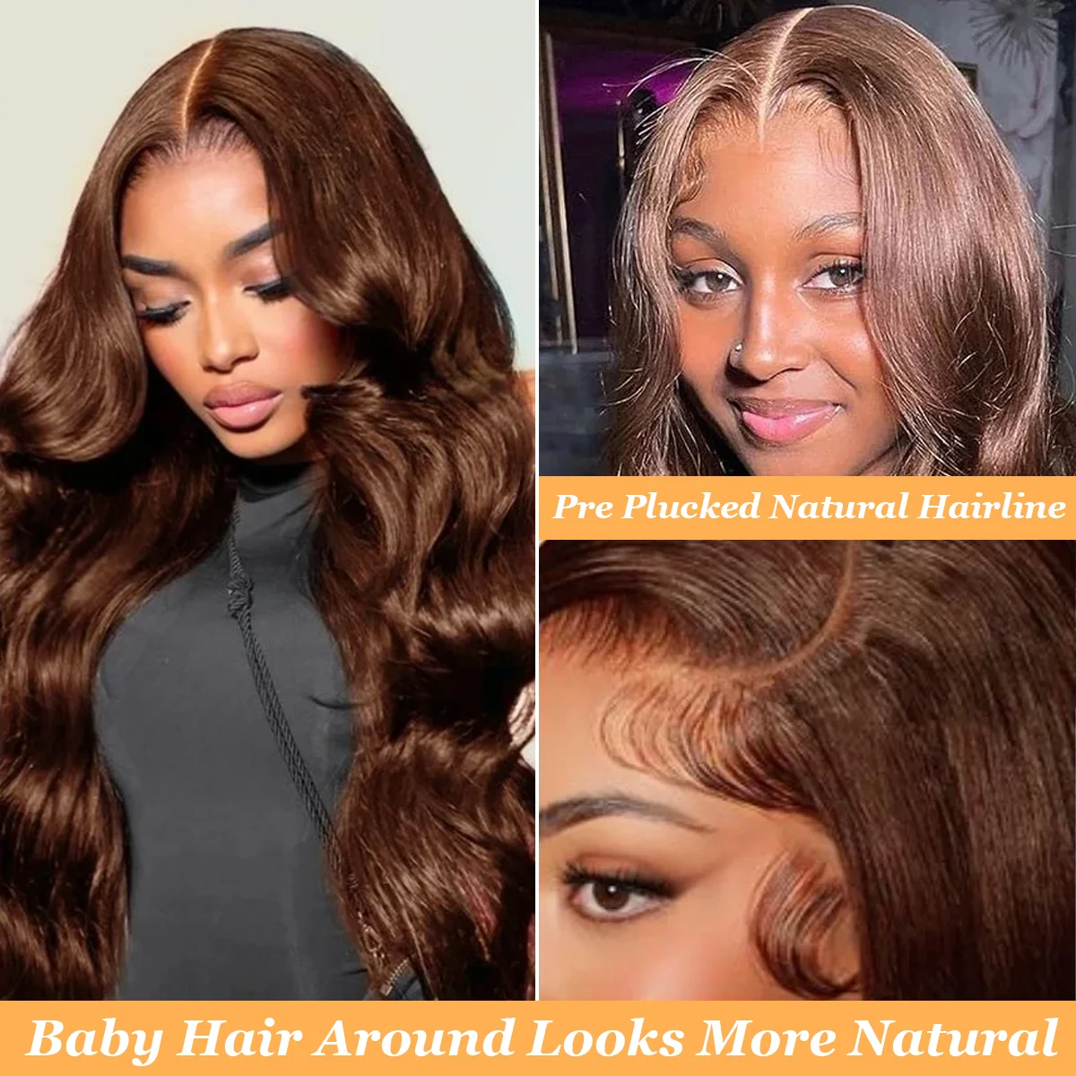 شعر مستعار بدانتيل أمامي شفاف عالي الدقة 13 × 6 بطول 36 بوصة وكثافة 220% # 4 باروكات شعر بشري برازيلي حقيقي بلون الشوكولاتة للنساء