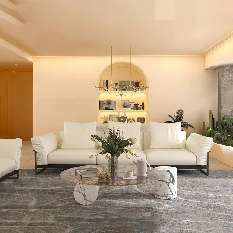 Wabi-sabi style Japanese sofa Internet celebrity living room leather sofa