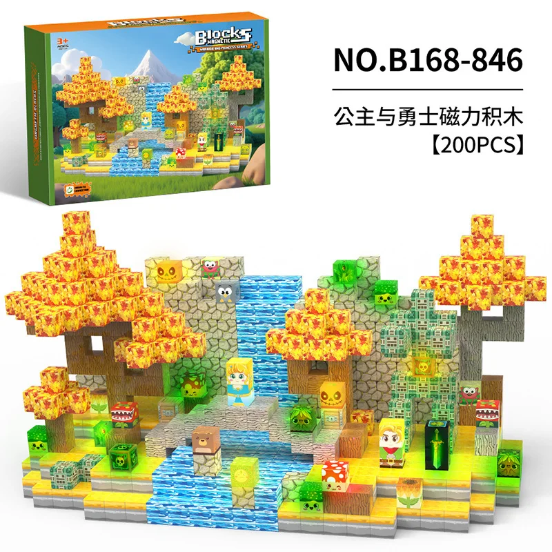 مكعبات بناء مغناطيسية مع أضواء الأميرة والمحارب الجذعية مونتيسوري مكعبات التراص الحسية ألعاب للأعمار من 3 سنوات فما فوق هدايا للفتيات