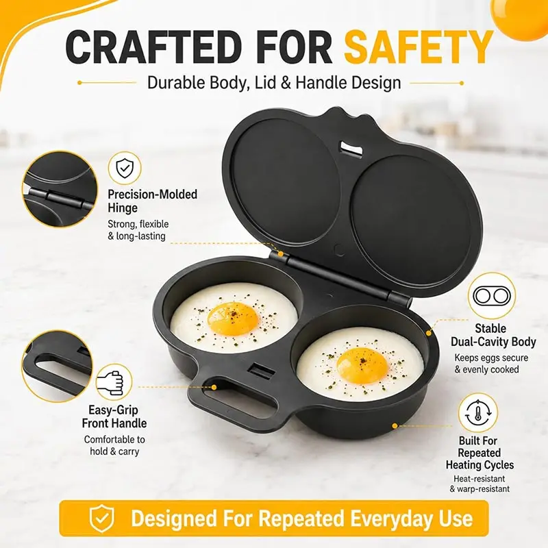 Microwave Double Egg Poacher Food Grade Plastics Reusable Kitchen Cooking Omelet Mold Heat-resistant Portable Kitchen Gadget