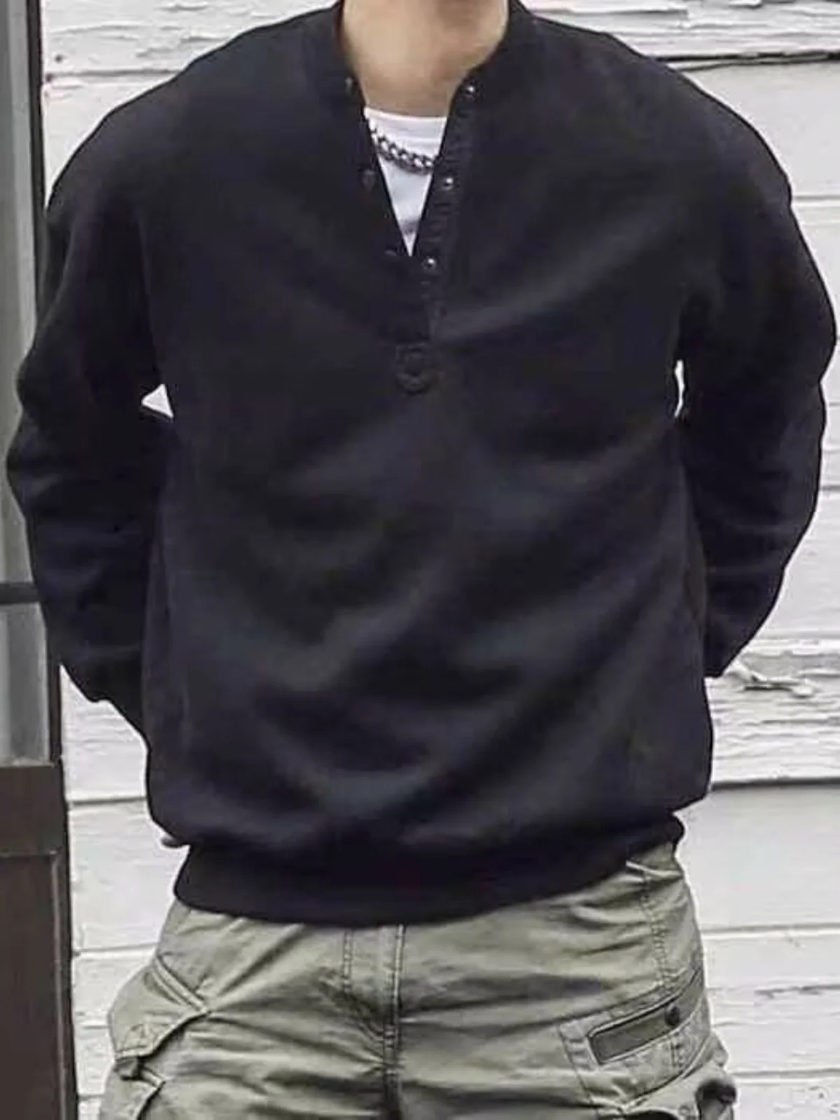 

Retro Button up Long Sve Hoodie Men Color T-irt Loose Fit Youth Faion Sun Protection UPF30+ Cool Sle V-Ne