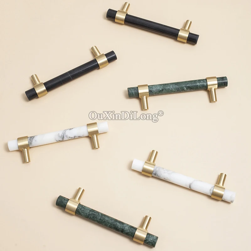 High-end 4PCS Brass+Natural Marble Furniture Pulls Handles Drawer Knobs Cupboard Wardrobe Closet Dresser Cabinet Door Pulls Pens