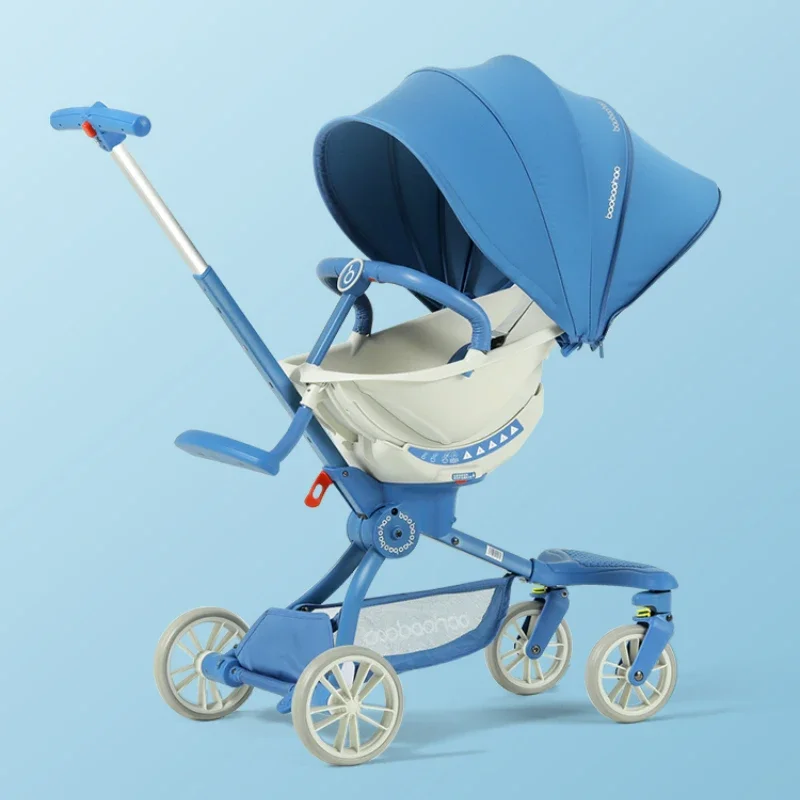 Portable Folding Baby Stroller –Can Sit and Lie Rotary Commutation Aluminum Alloy Frame Microfiber Leather Headrest Baby Trolley