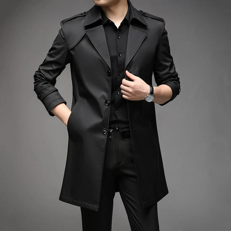 

Spring Autumn Long Trench Men Fashion Business Casual Windbreaker Coat Mens Solid Single Breasted Trench Outerwear Plus Size 5Xl