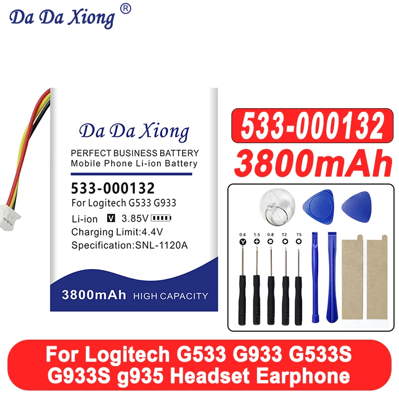 

3800mAh for Logitech G933 G533 G533S G933S G935 533-000132 Wireless Headphone Polymer Battery