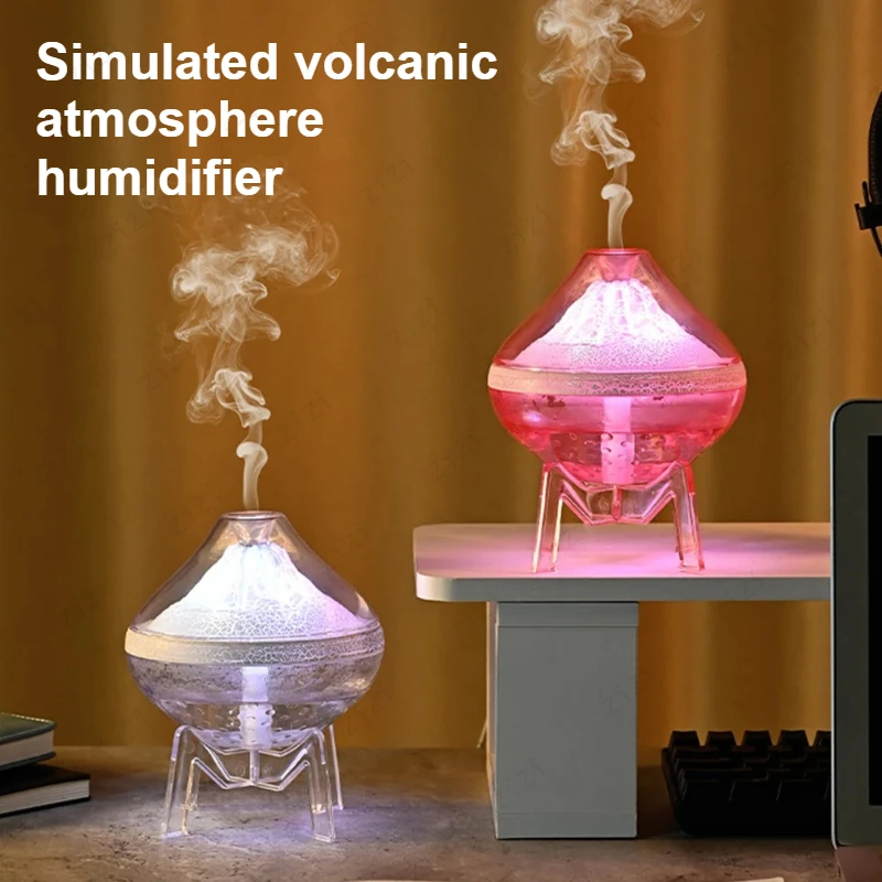Creative Portable Desktop Simulation Volcano Fog Humidifier Colorful Ambient Light USB Silent Humidifier