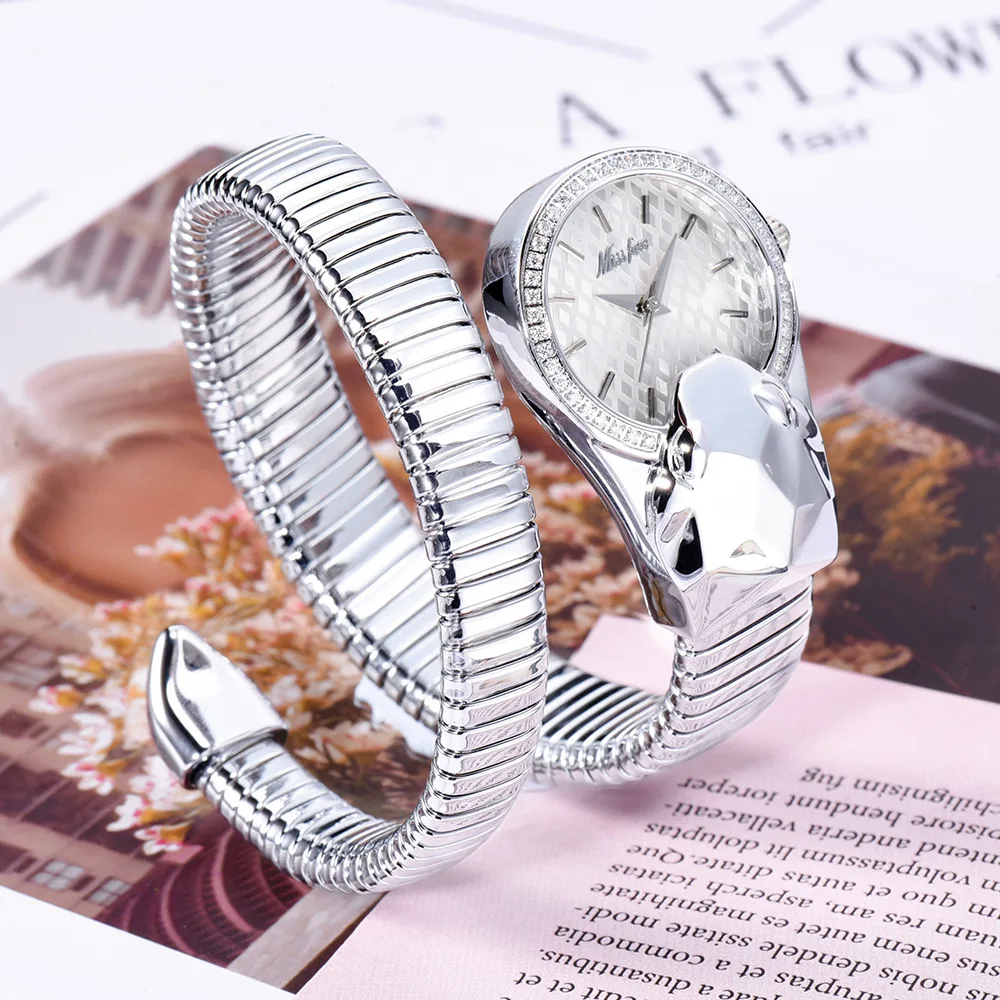 2024 Top Brand Luxury Diamond Watch For Women Unique Snake Shape Iced Out Quartz Wrist Watch Relogio Feminino Gift Drop Shipping