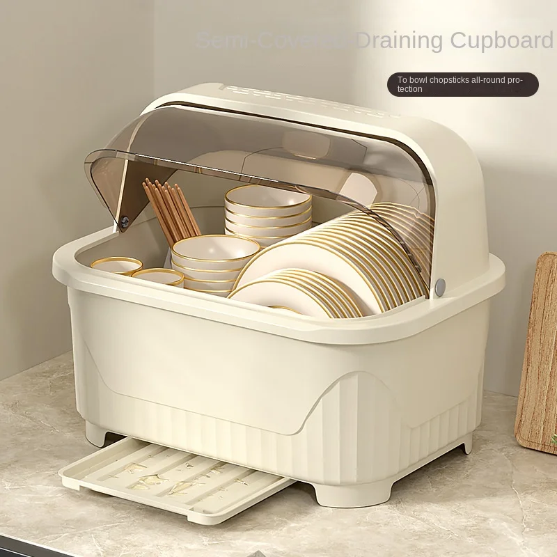 

Dish Storage Rack Kitchen Dish Dish Drain Dish Rack Dish Storage Box Dust-proof Cupboard with Lid