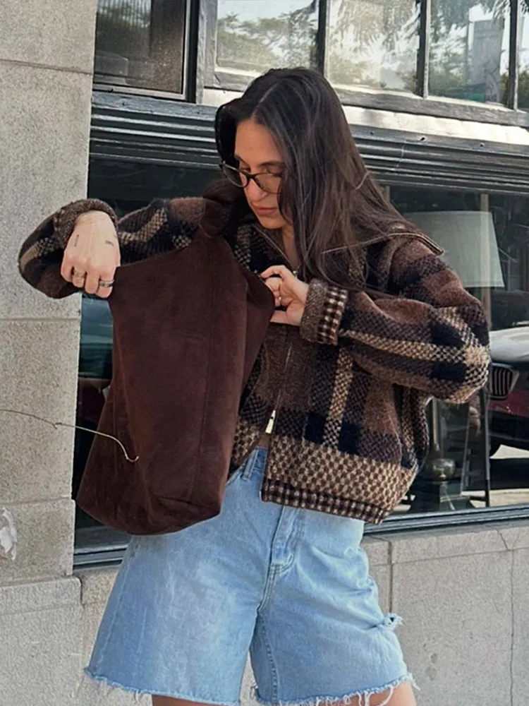 Plaid  Jacket Woman Coat Single Breasted Office Lapel Pocket Casual Thicken Top Ladies Spring High Street Warm Streetwear 2025