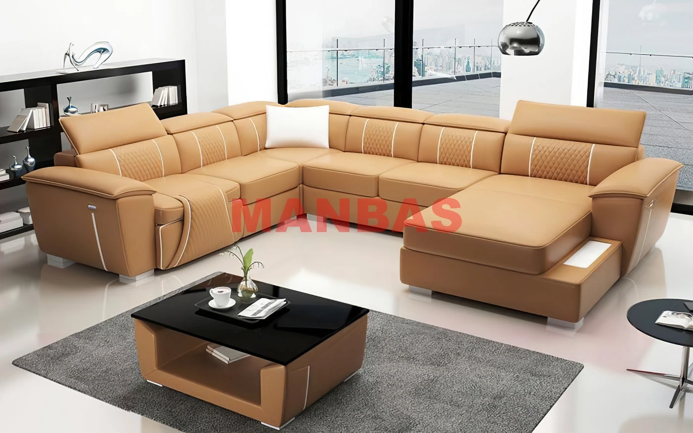 MANBAS Electric Reclining Sofa Set Italian Genuine Leather Power Recliner Functional Salon Cama Sectional Couch U Shape Big Sofa