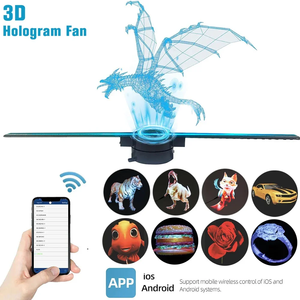 Ventola ologramma 3D 42CM WiFi Proiettore olografico 3D Display pubblicitario Luce Proiettore olografico HD per negozi Bar Festa di Natale