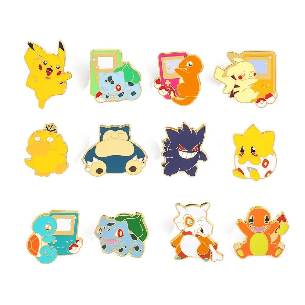 12 pcs Creative Brooch Set Cute Game Console Pikachu Togepi Charmander Enamel Pin Wallet Backpack Clothing Jewelry Metal